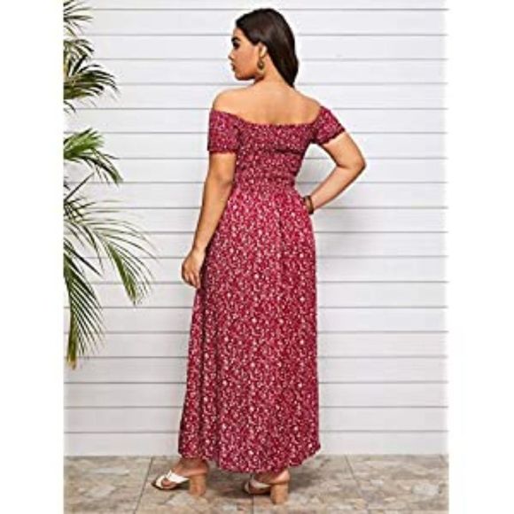 Women's Boho Floral Print Off Shoulder line dress - Picture 2 of 4